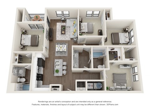 Floor plan for 4 beds, 2 baths, 1324 sqft